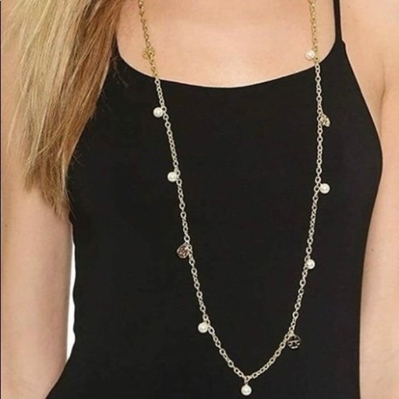 Tory Burch Jewelry - Tory Burch Pearl and Logo Charm Rosary Necklace